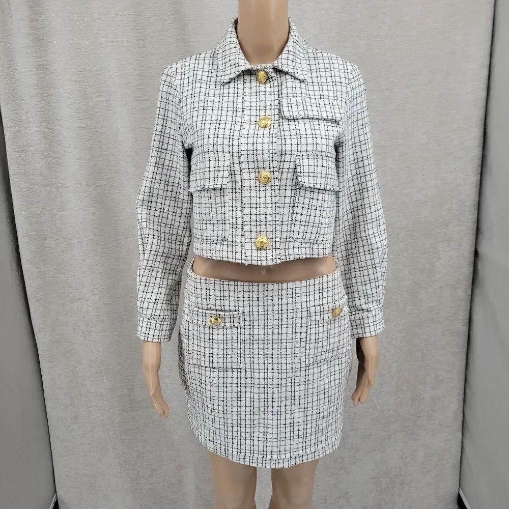 Bishop + Young Parker Cropped Tweed Jacket and Skirt Matching Set XS & Medium
